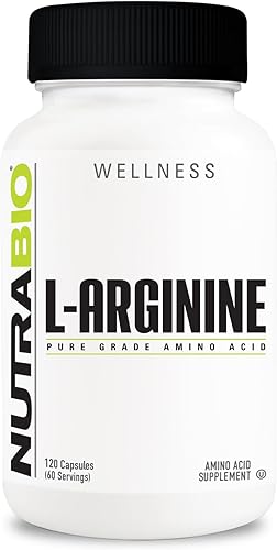 NutraBio Suplemento de L-Arginina, 750 mg - Precursor de óxido nítrico, apoya el flujo sanguíneo, la salud vascular y el crecimiento muscular,