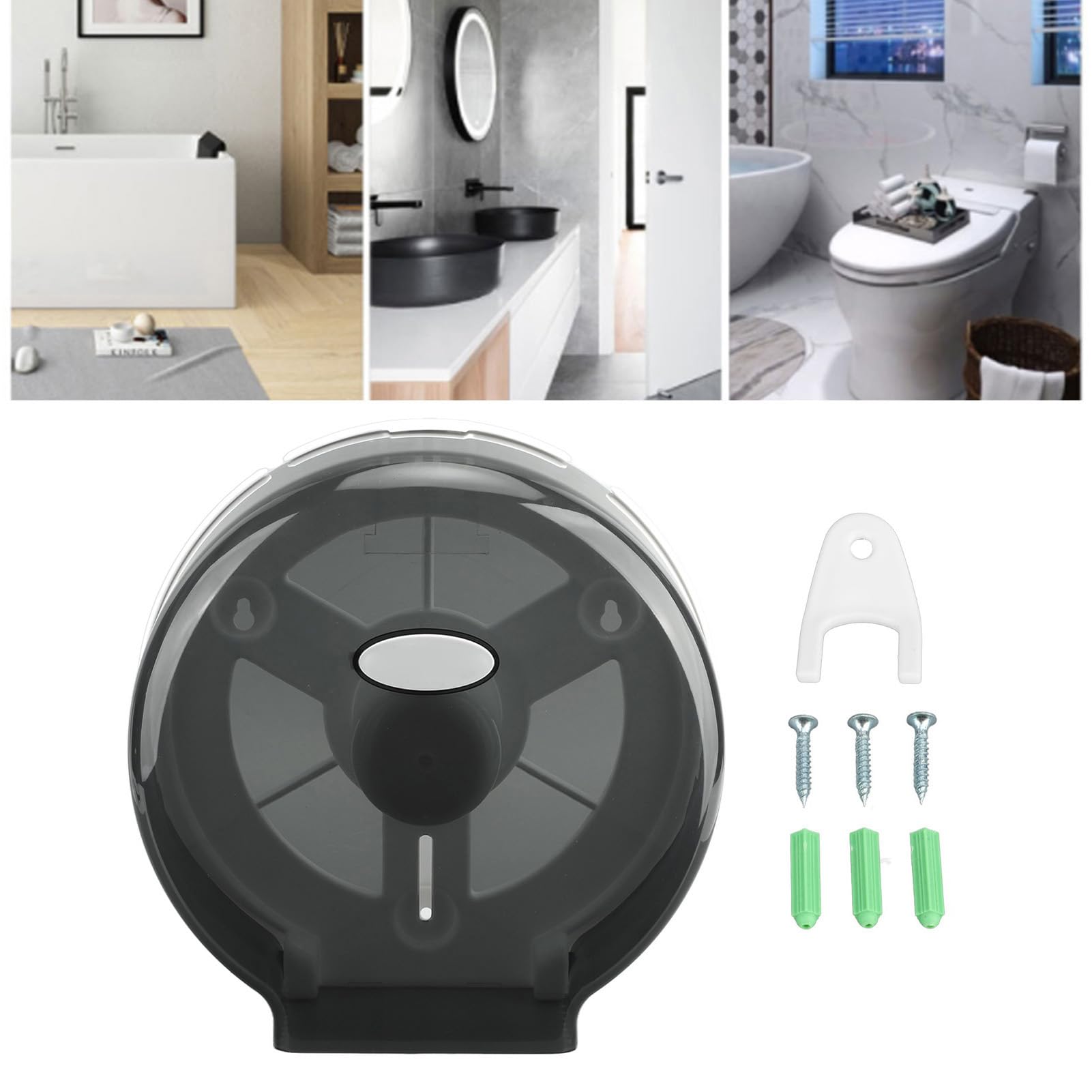 Tissue Dispenser, Transparent Black Hollow Window, Single Roll Tissue Dispenser, Strong Impact, Serrated Design for Hotel