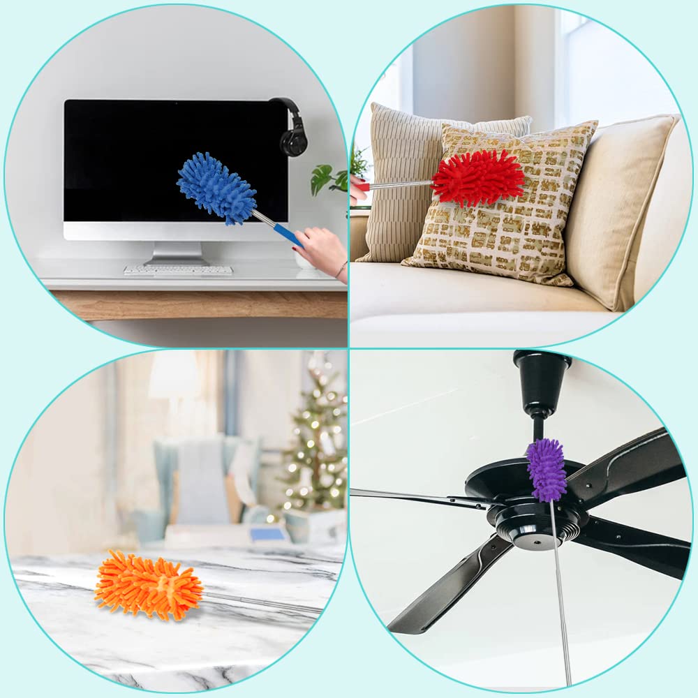 5 plumeros Extensibles de Microfibra para Limpieza, AIFUDA Plumero de Mano extraíble Lavable para Limpiar oficinas, Muebles, Coches, Aire Acondicionado y Ventiladores de Techo