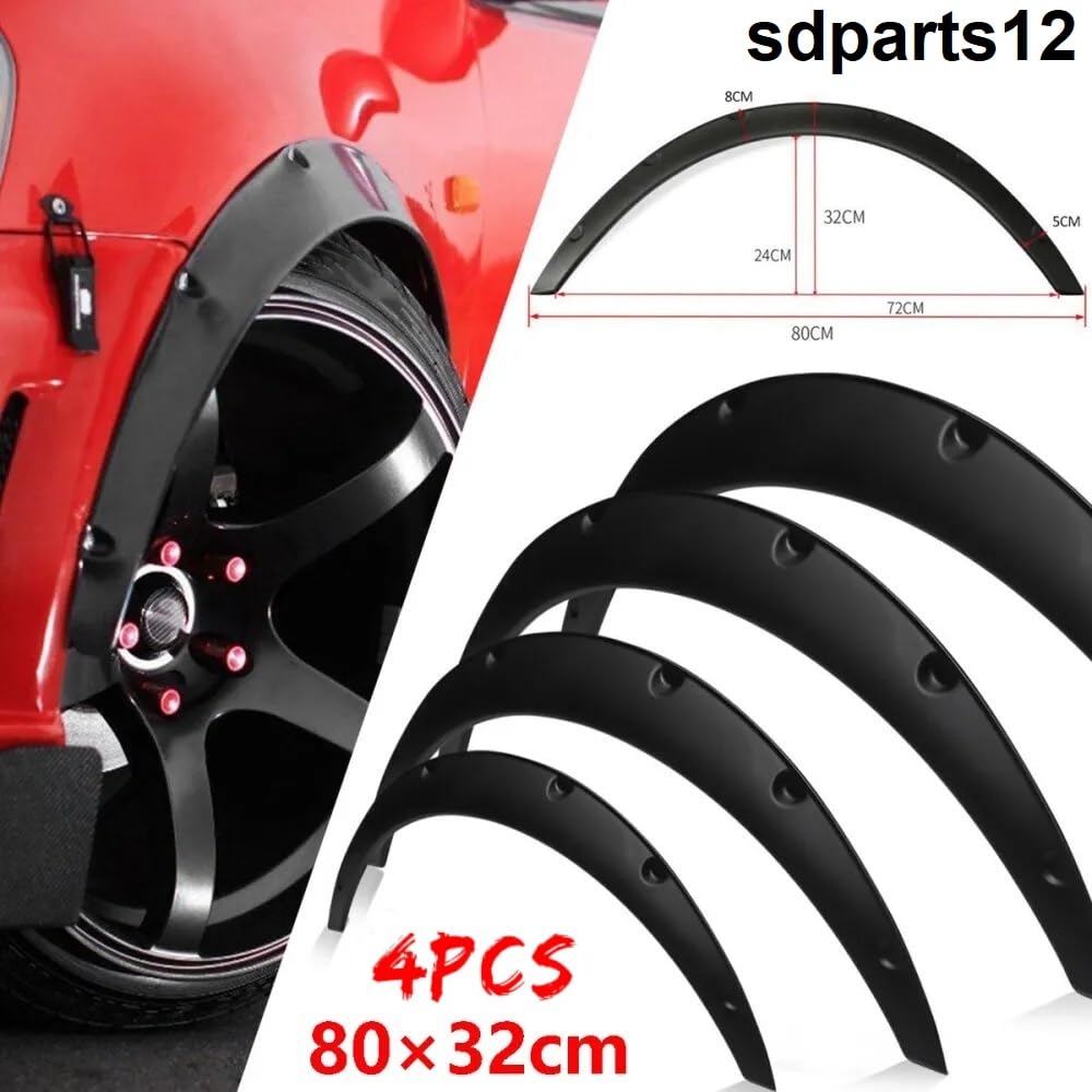 Kit de 4 pcs Élargisseurs d'Ailes Passage de Roue pour Voiture Avant + Arriere Noir 80x32cm