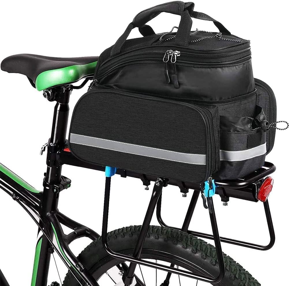 Bike Rear Rack Bag,10-25L Bicycle Trunk Bag with Rain Cover, Pannier Bike Bag with 2 Side Foldable Panniers, with Reflective Strips and Shoulder Strap, for Shopping,Cycling,Trip (Black)