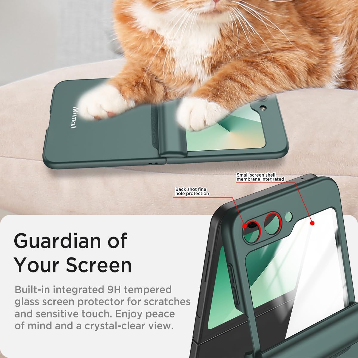 Miimall for Samsung ZFlip 7 FE/Flip 6 Case with Screen Protector, Hinge Protection Military-Grade Shockproof Wireless Charging Dust Proof Slim Thinnest Full Cover Phone Cases for Samsung Flip6 Green