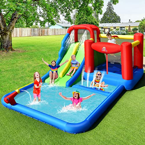 BOUNTECH Inflatable Water Slide, 7-in-1 Dual Slides Kids Water Park Jump Castle, Water Slides Inflatables for Outdoor w/Big Splash Pool, Water Cannon, Kids Backyard Party Water Slide Bounce House - Image 3