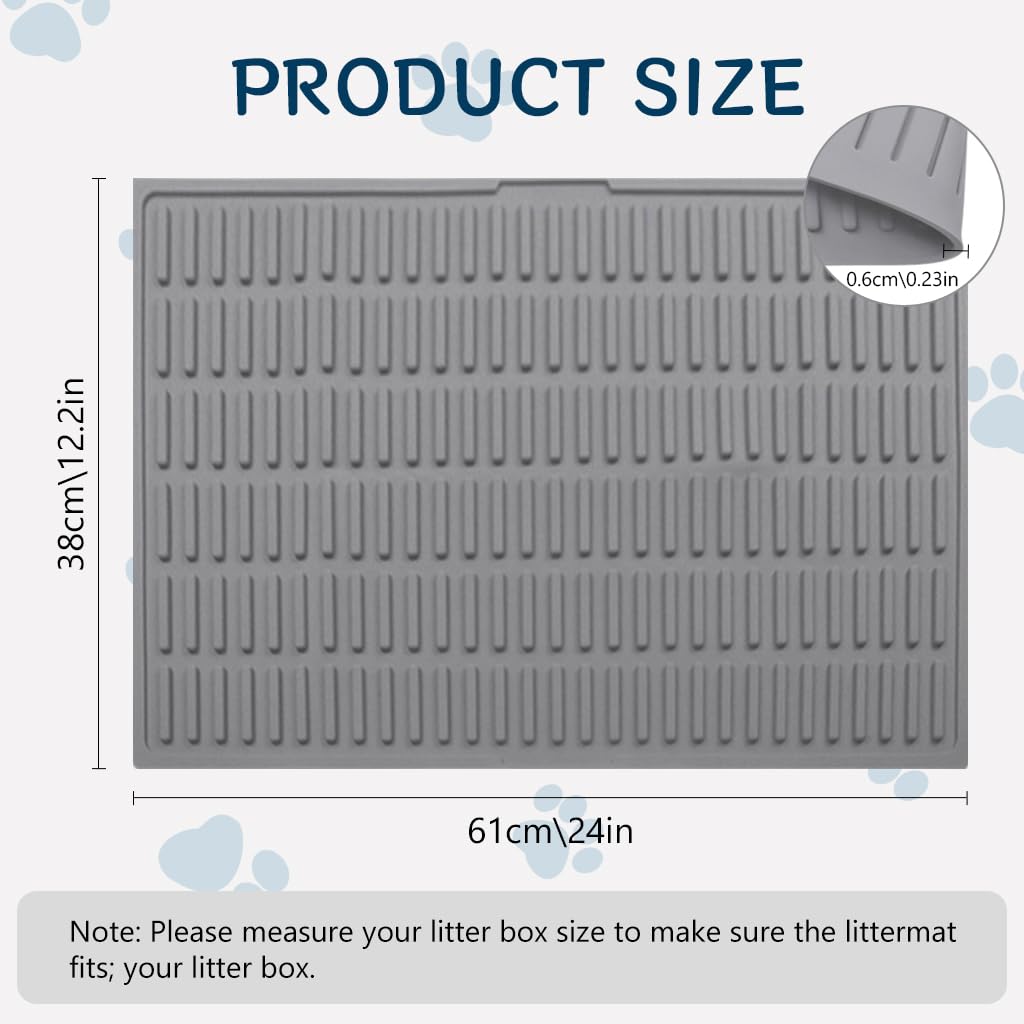 Qpets® Silicone Cat Litter Mat, Anti-Slip Cat Litter Mat, Grooved Trapping Design to Contain Litter & Mess Waterproof & Easy to Clean Wipe - 24x12 Inches 1
