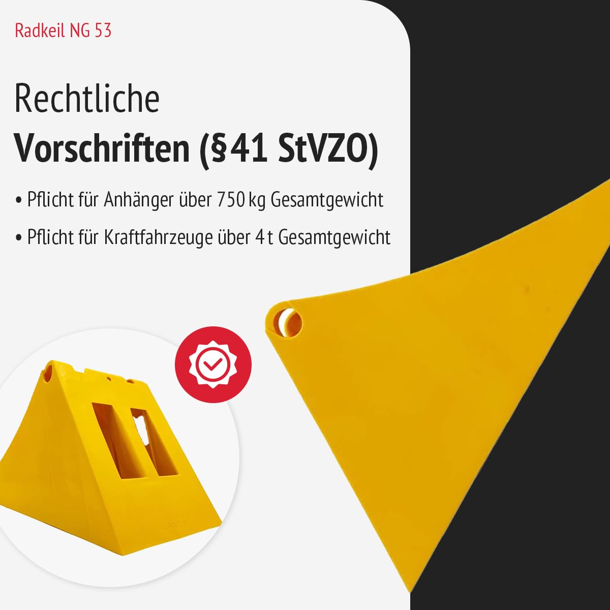 Radkeil NG 53 mit Tragegriff 2er Set | für LKW Anhänger Wohnwagen | Hemmschuh | Unterlegkeil belastbar | Nenngröße 53 Kunststoff Gelb | Unterlegkeile mit Griff | Keile stabil | Plastikkeil