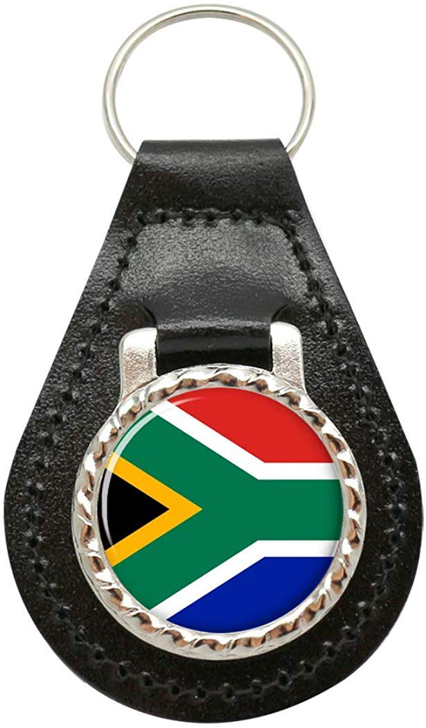 Giftshop Uk Unisex Black Leather And Silver Metal South Africa Leather Key Fob