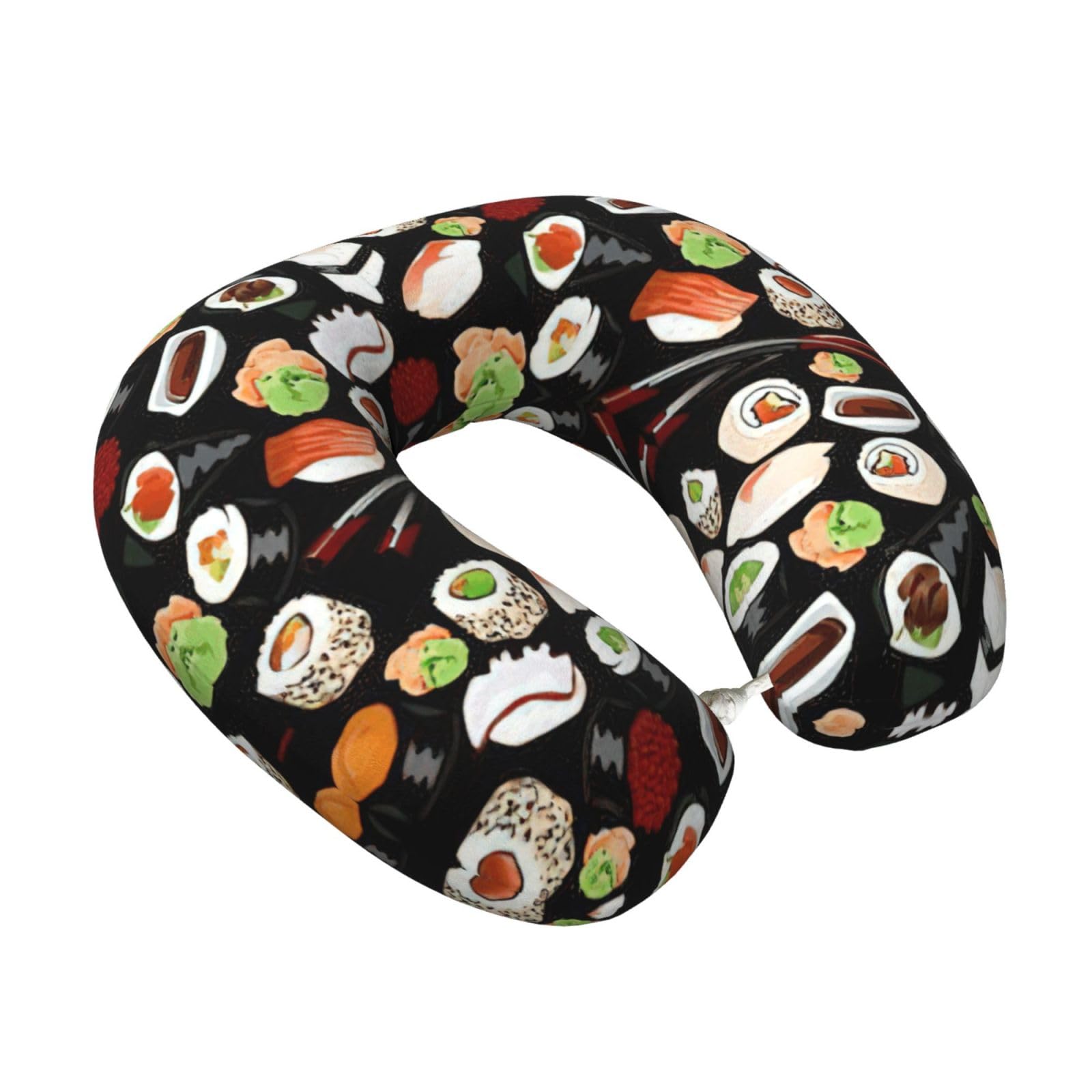 Yyoretp Japanese Sushi Black Print Travel Pillow Pure Memory Foam Neck Pillows Portable Headrest for Airplane
