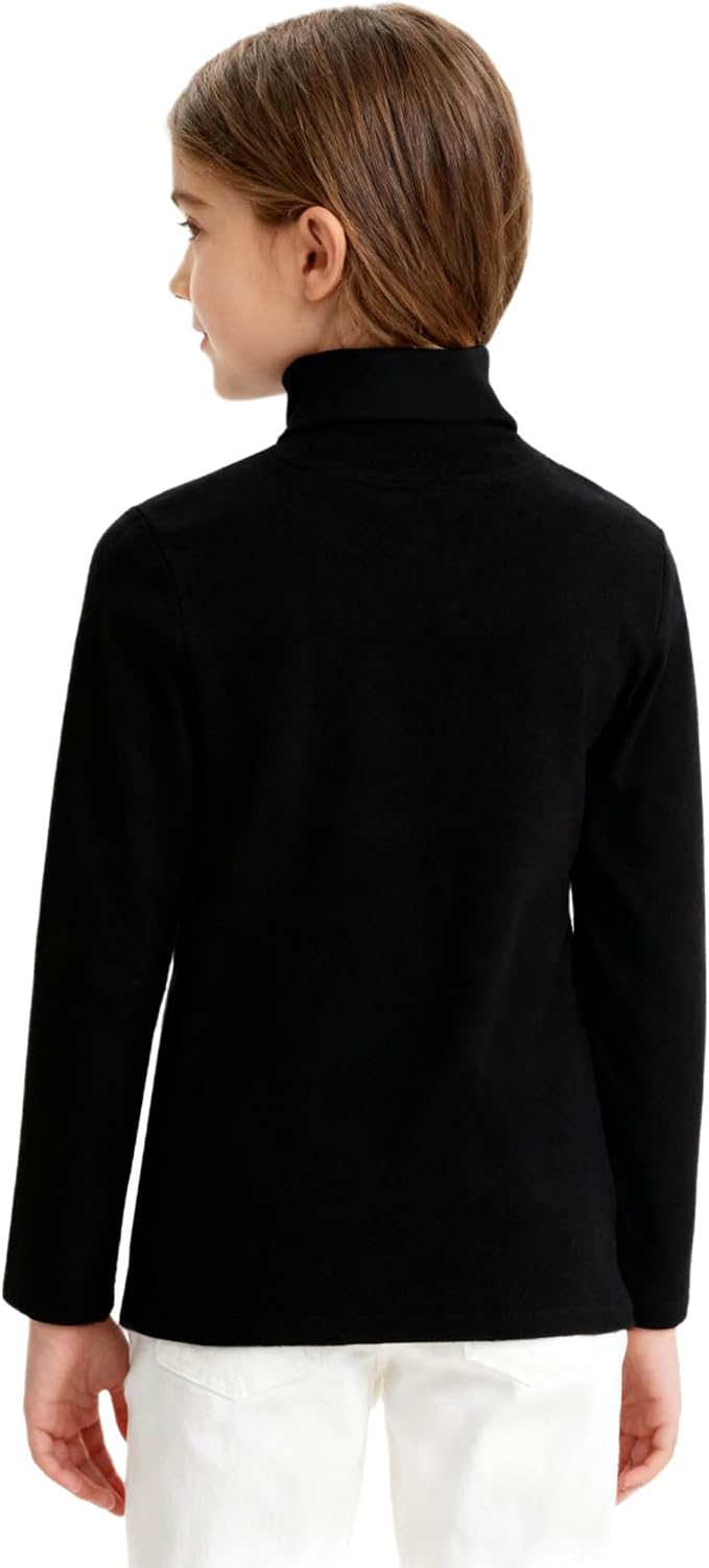 Hansber Kids Girls Base Layer Thermal Shirts Long Sleeve Cute Line Pattern Print Half Turtleneck Fleece Pullover Top