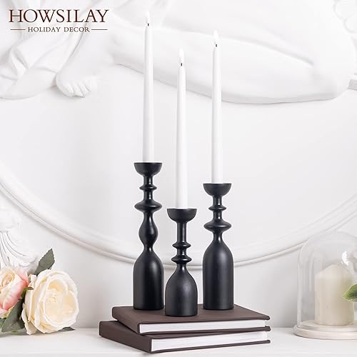 Miniatura 6 de HOWSILAY Portavelas de Madera para Centro de Mesa Candelabros Negros - Portavelas Rústicos que se Ajustan a Velas Cónicas de 34" o 78" y Velas de Té