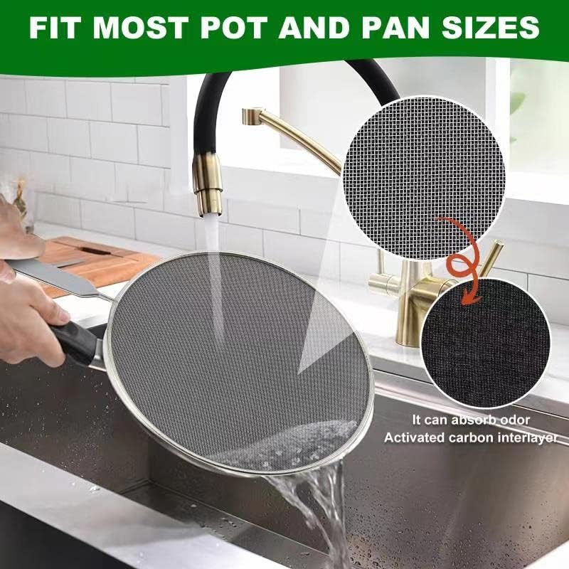 Miniatura 4 de Pantalla profesional de acero inoxidable que absorbe olores para sartén con filtro de fibra de carbono, protector de salpicaduras de grasa de malla,