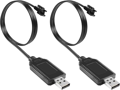 YACSEJAO 2 Pack USB Charger Cable with SM-2P Connector Plug Compatible with 7.4V 1000mA LiPo Batteries for RC Drones Vehicle Buggy Car Truck Boat