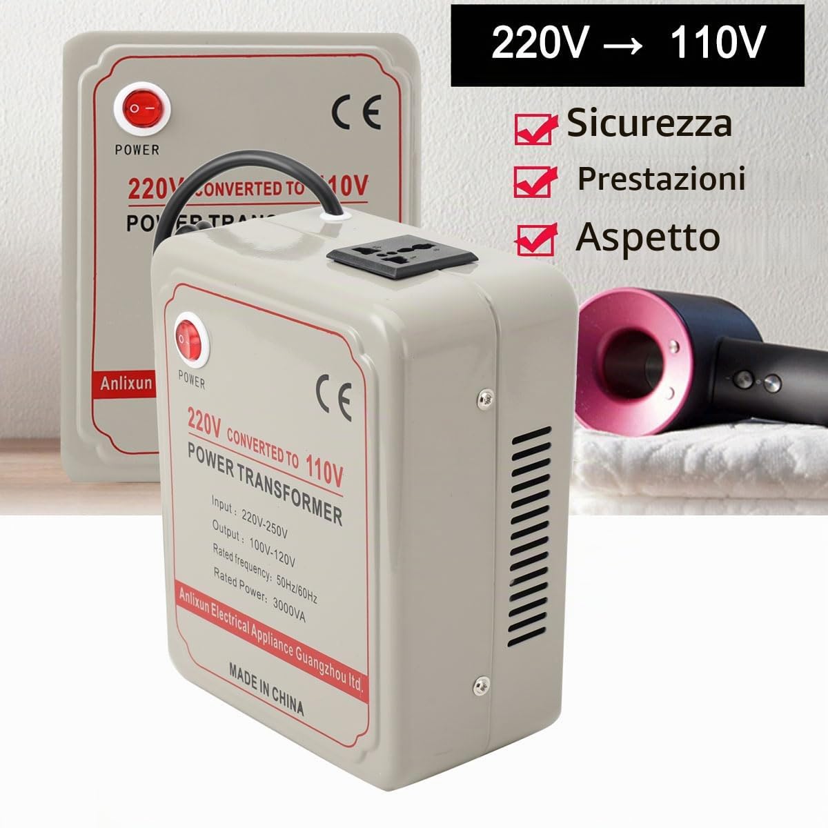 3000W Trasformatore di Tensione 220V a 100V Heavy Duty Adattatore Trasformatore