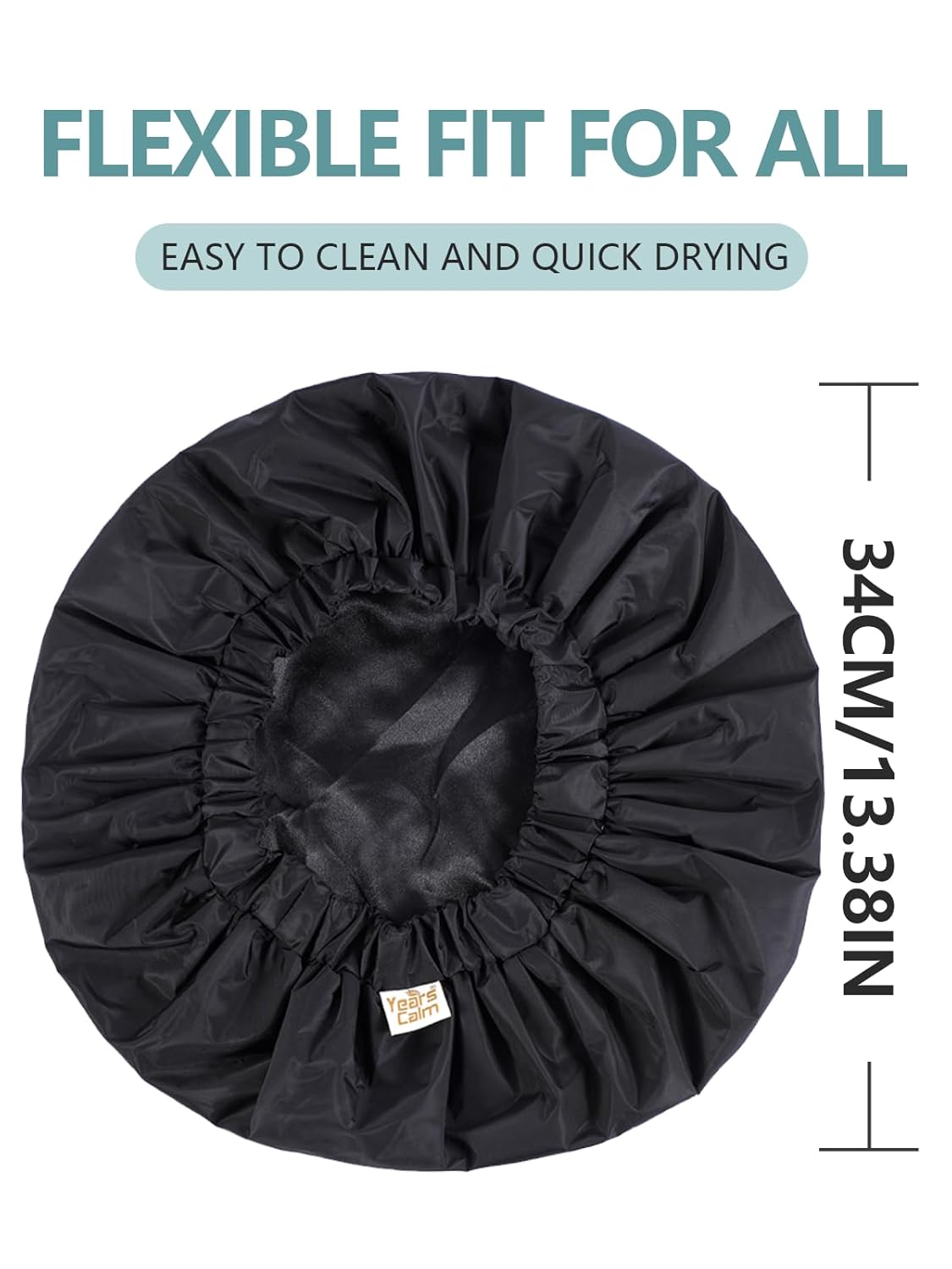 Years calm Reusable Waterproof Shower Caps for Women, Hair Caps for Showers, Double-Layer Elastic Design, for All Hairstyles, Travel-Friendly (black) - Image 2