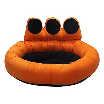 Mellifluous Luxurious Paw Shape Dual Colour Pet Bed for Dogs & Cats (XL, Orange-Black)