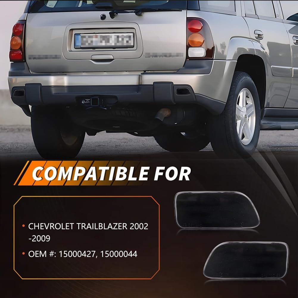 Rear Bumper Reflector Compatible with Chevro-LET Trailblazer 2002-2009, [DOT] [IP67 Waterproof] Rear Bumper Reflector Housing [No Bulbs], Replace OEM #15000427, 15000044, 2 PCS, Smoked Lens