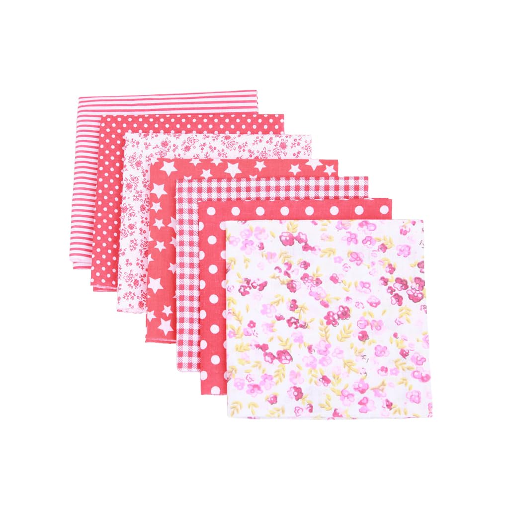 Juego de 5 piezas de 7 piezas de tela de estilo mixto hecho a mano con varios patrones para el hogar, tela con estampado floral, color rojo, 50 x 50 cm