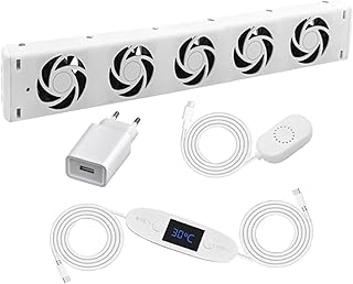 Heizkörper Ventilator, 5 Verbesserten Lüfter Mit Thermostat Und Display, Energiesparender Kaminlüfter Für Wärmeverteilung, Geräuscharm, Sparen Von Heizkosten, 470X69x30 Mm(MXRV-201)