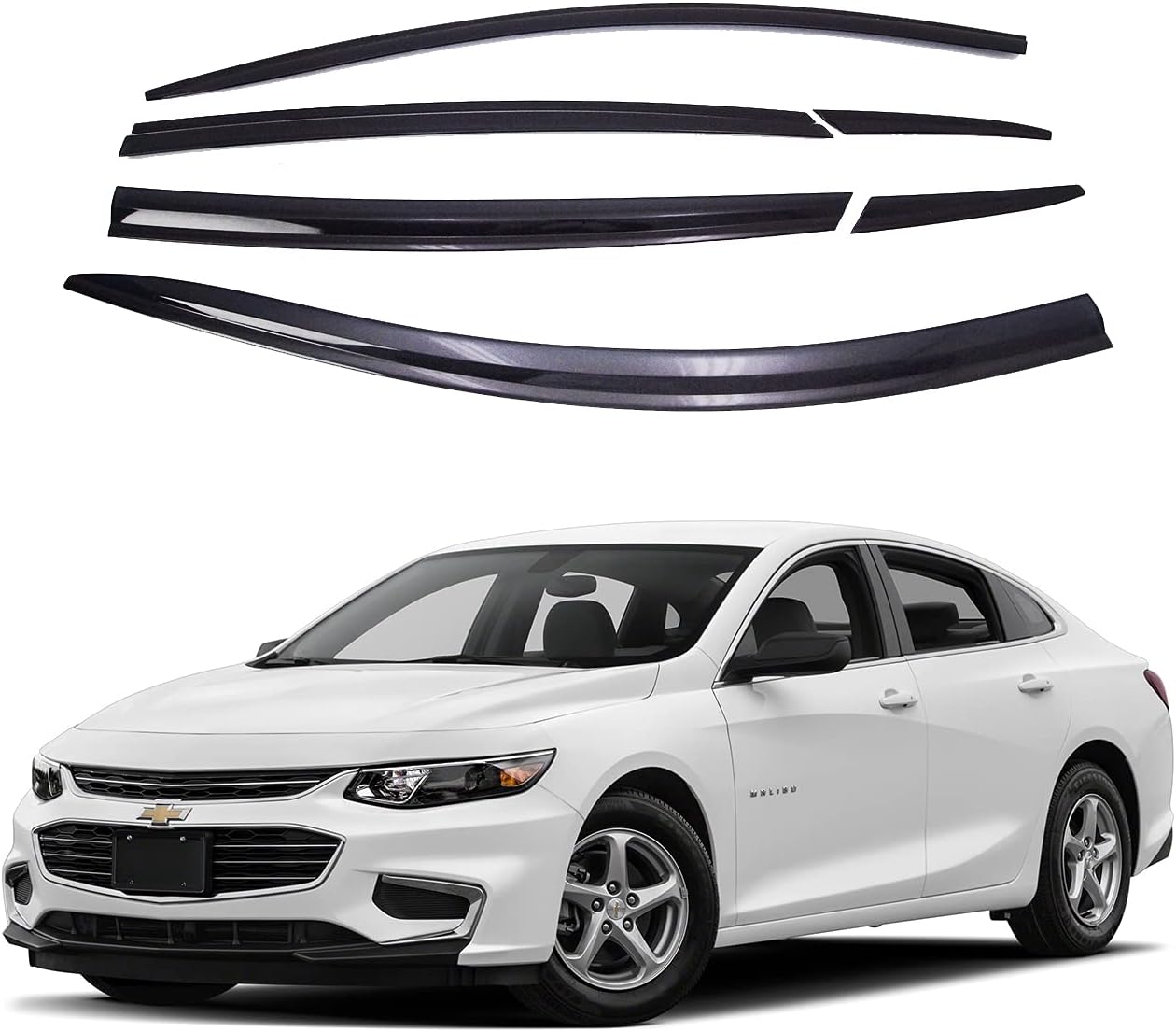 AUTOCLOVER Tape-On Rain Guards Window Visors 6 Pcs Set for Chevrolet Malibu 2016 2017 2018 2019 2020 2021 2022 2023 2024 / Window Deflectors, Out-Channel Vent Shades (Smoked)