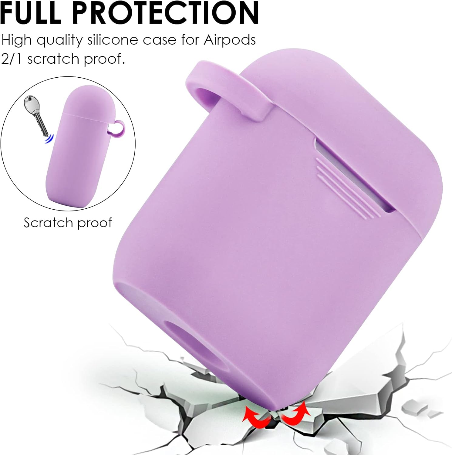 Filoto Compatible with Airpod Case, Cute Apple Airpod 2/1 Cover for Women, Silicone Protective Case with Bracelet Keychain (Lavender Purpl)