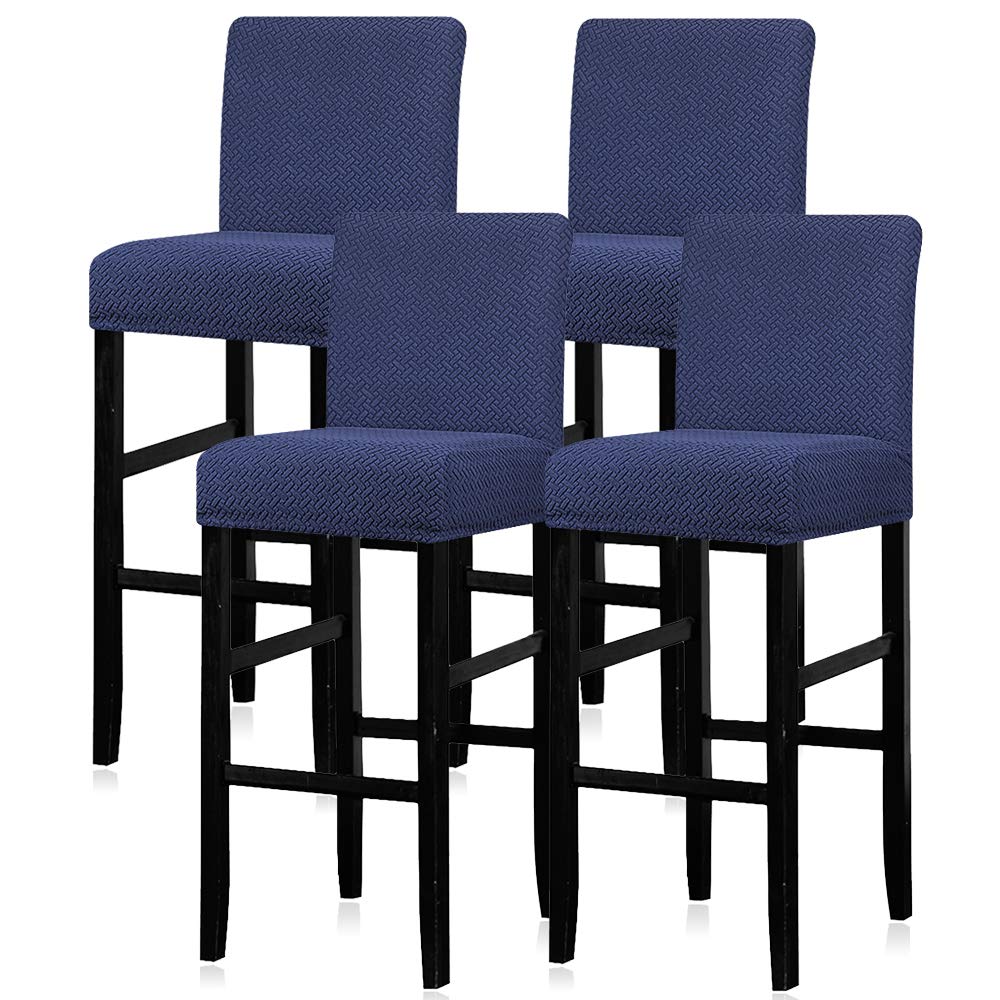 Lellen Bar Stool Covers Set of 4，Stretch Washable Bar Stool Seat Covers Removable Bar Chair Covers with Backs Counter Height Bar Stool Chair Covers for Kitchen Dining Room Cafe(Navy)
