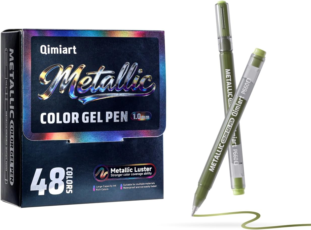 48 Colors Metallics Gel Pens, Glitter Gel Pens Set with 1.0mm Tip, Smooth Writing for Adult Coloring Books, Drawing, Doodling, Scrapbooking, Bullet Journaling, Art Supplies & Gifts