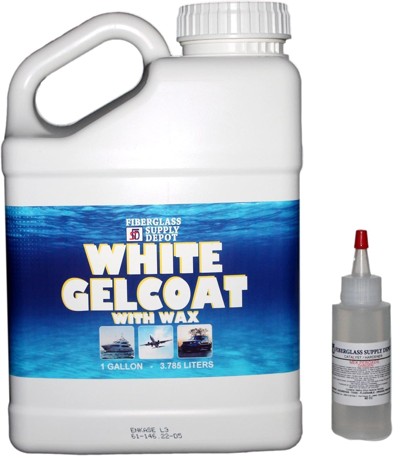 Fiberglass Supply Depot White Gelcoat with Wax Interior or Exterior - Gallon with 60cc Hardener MEKP