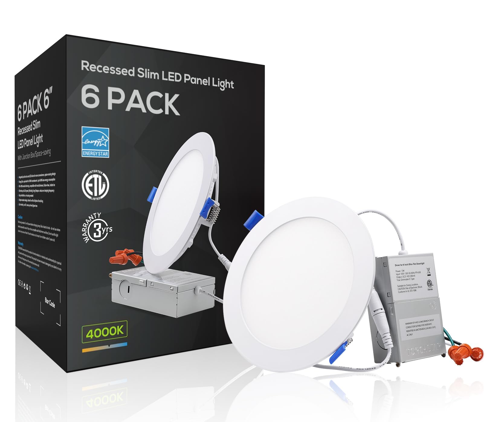TORCHSTAR 6-Pack 6 Inch Ultra-Thin LED Recessed Light, CRI90 12W