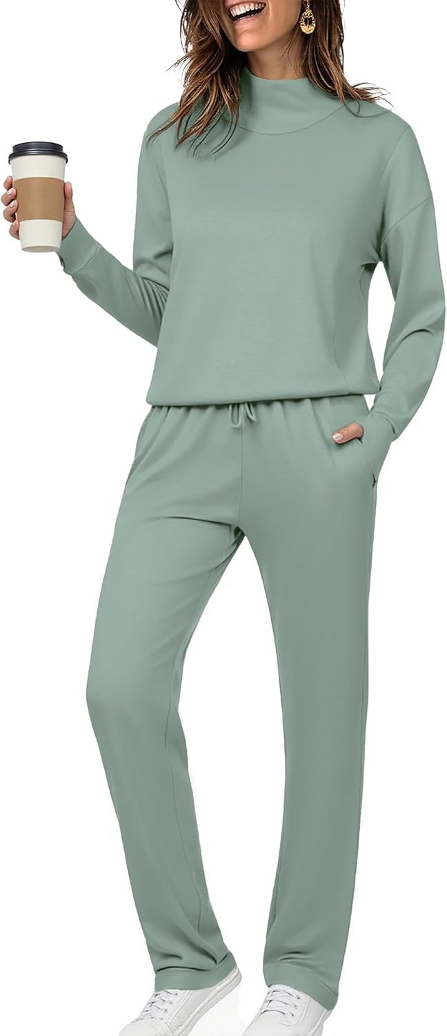 Totatuit Womens Lounge Sets Two Piece Tracksuits Casual Sweatsuits Mock Neck Tops with Thumb Holes Fall Outfits