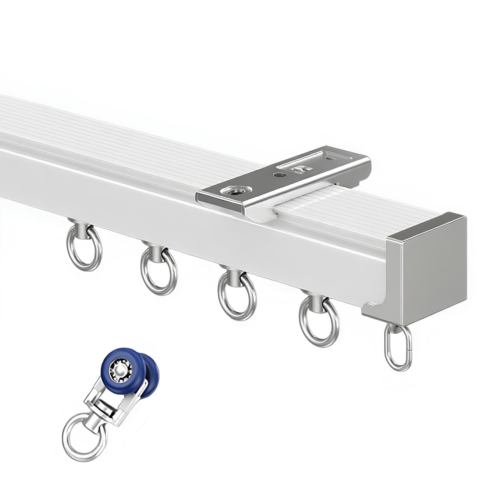 Rail de rideau en aluminium blanc de 5m pour fixation au plafond ou mur