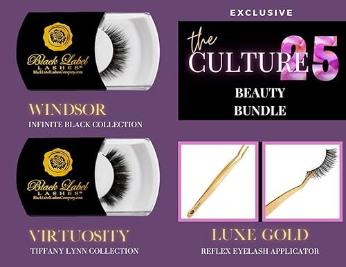 the CULTURE25 Beauty Bundle  Pestañas de etiqueta negra  las pestañas WINDSOR  las pestañas VIRTUOSITY  y el aplicador de pestañas REFLEX