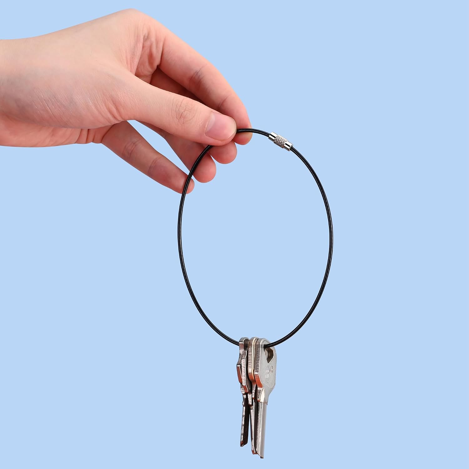 11.8 inches Steel Wire Keychain Cable,Large Plastic Coated Key Ring Loop,Luggage Tags Loops,2mm Twist Barrel,Black image 3