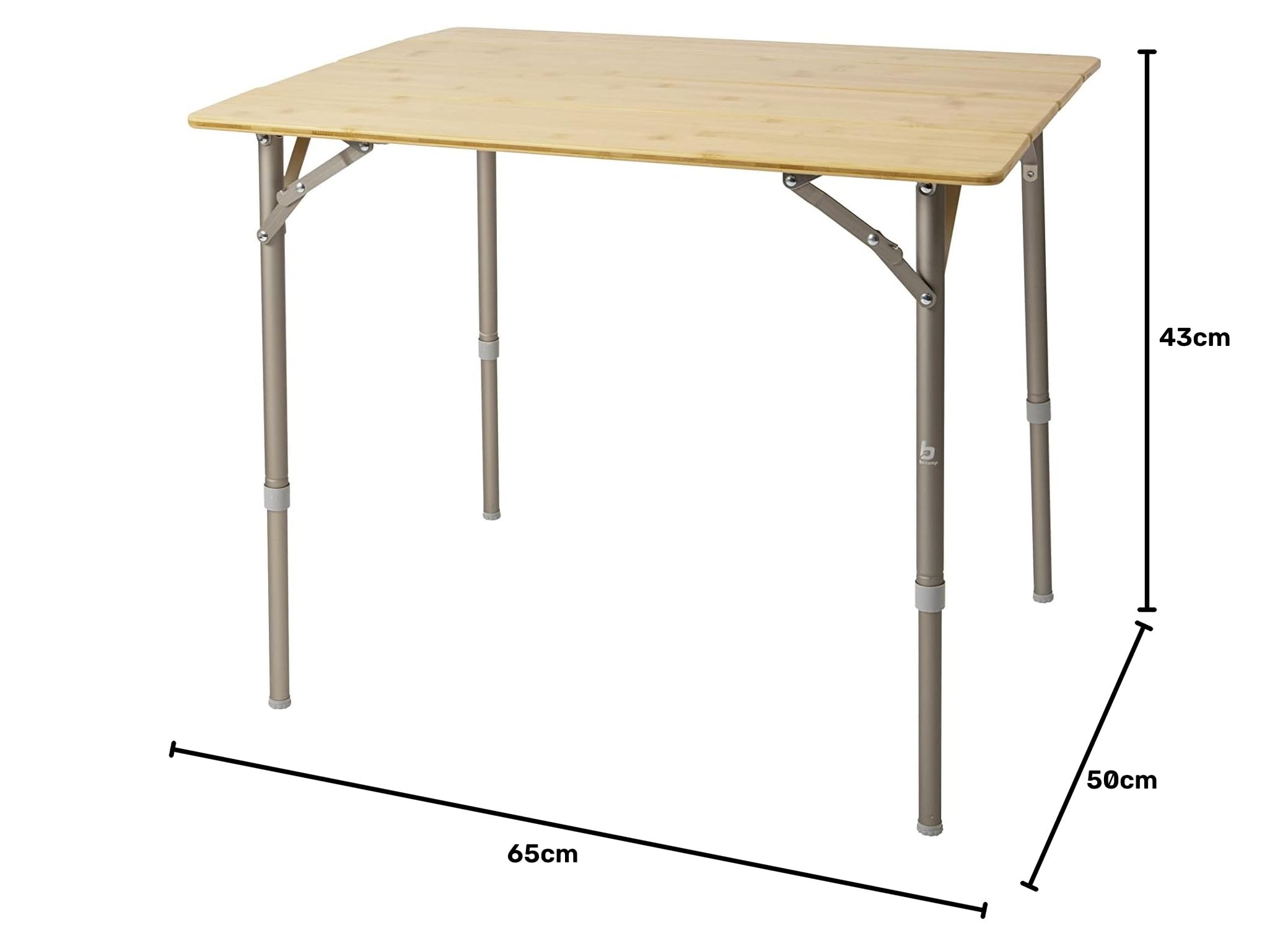 BO-Camp Urban Outdoor Campingtisch Klapptisch Garten Tisch Falttisch Höhenverstellbar Klappbar Alu Bambus Holz 60 x 80 cm, Natur, Braun