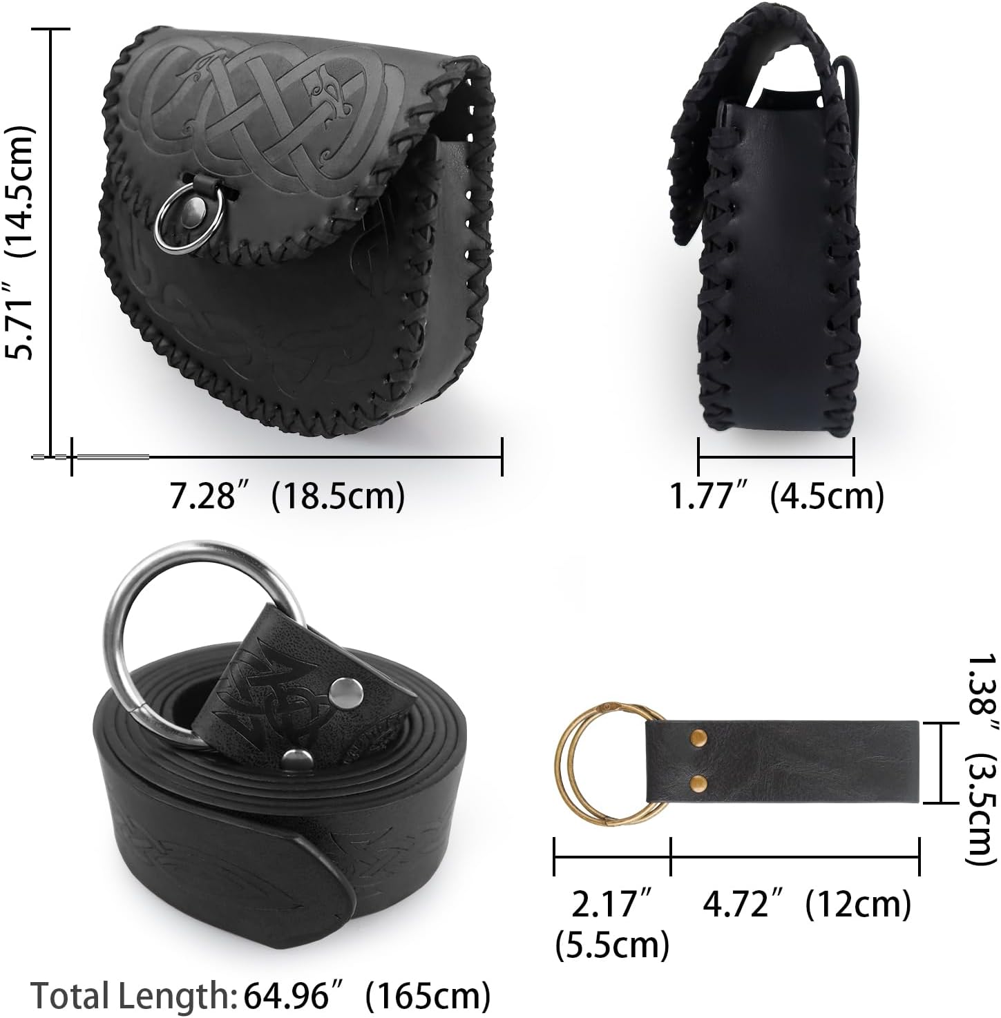 Medieval Viking Belt for Men with Nordic Embossed O Ring Belt Bag, Women Belt Pouch Bag Phone Holder Costume LARP Accessories - Image 3