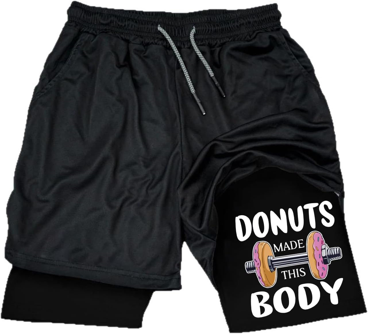 Release The quackin Men's 2-in-1 Performance Shorts，Novelty Workout Shorts with Pockets,Donuts Made This Body Training Shorts