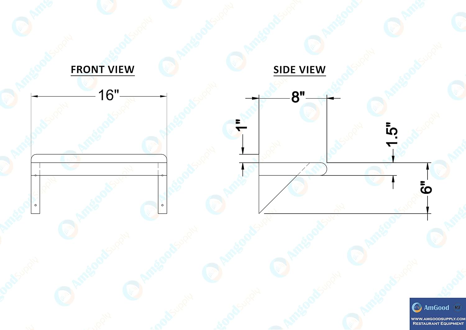 16" Stainless Steel Wall Shelf with Square Edge