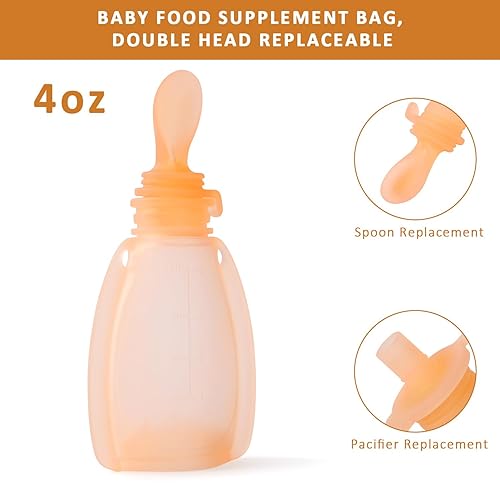 Miniatura 2 de Bolsas reutilizables de silicona para alimentos para bebés, bolsa de almacenamiento de alimentos de bebé recargable de silicona sin BPA con cuchara