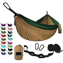 Gold Armour Camping Hammock - Portable Hammock, Single Hammock, Camping Accessories, Gear for Outdoor, Indoor, Adults, Kids, USA Based Brands Khaki & Green
