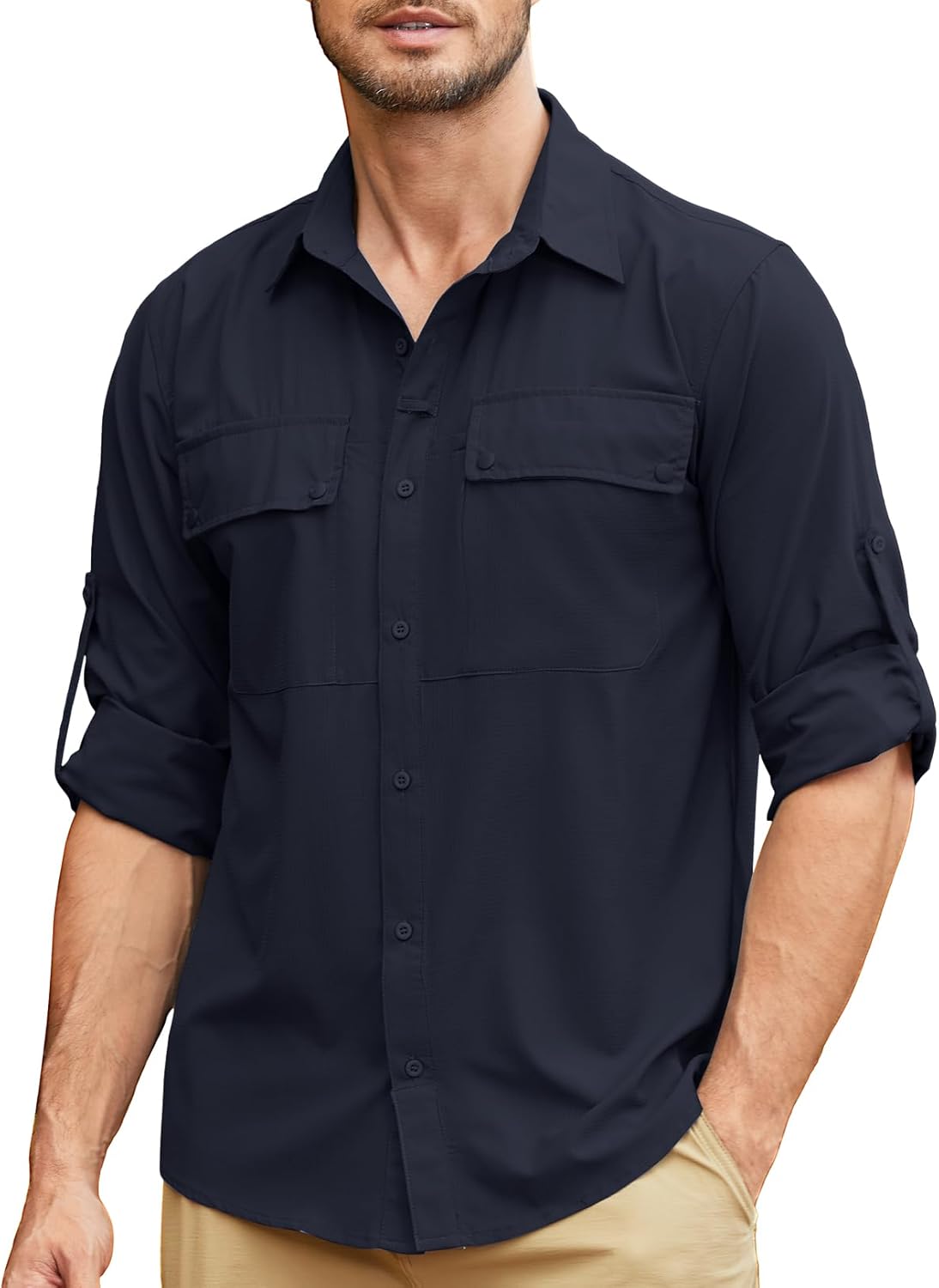Men's Safari Shirt Long Sleeve UPF 50+ Sun Protection Quick Dry Fishing Hiking Shirt Lightweight Outdoor Travel