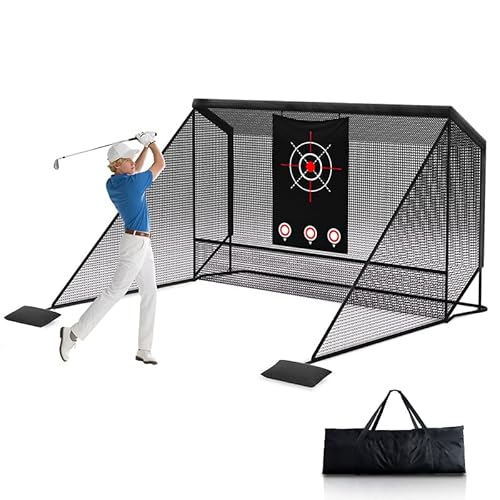 10x7ft Golf Hitting Practice Net with Dual Side Net Barriers & Durable Heavy Duty Steel Frame, Golf Nets Backyard Driving, Chipping & Swing Training for Indoor&Outdoor