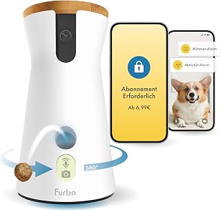 Furbo 360° Dog Camera - Unlock with Paid Plan: Home Security & Dog Safety Alerts, Rotating Pet Treat Dispenser w/ 2-Way Speaker, Smart Indoor Cam w/Phone App (3mo Minimum Subscription Required)