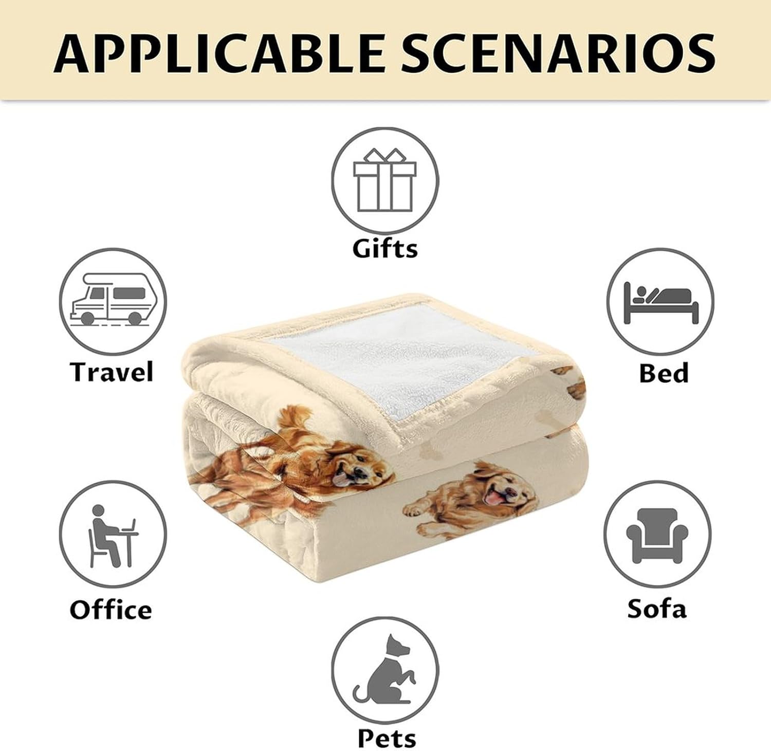 Golden Retriever Blanket - 50x60 Inches Size for Teen - Soft Fluffy Throw for Living Room Decorative - Beige Cute Fuzzy Gifts