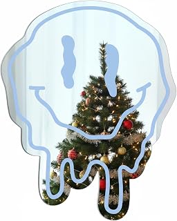 Preppy Room Decor for Teen Girls Twisted Smile Face Preppy Acrylic Mirror 14 Inch Wall Art Aesthetic Bedroom Teen Girl Room Funky Mirror Wall and Christmas Decor for Women Gifts(Blue)