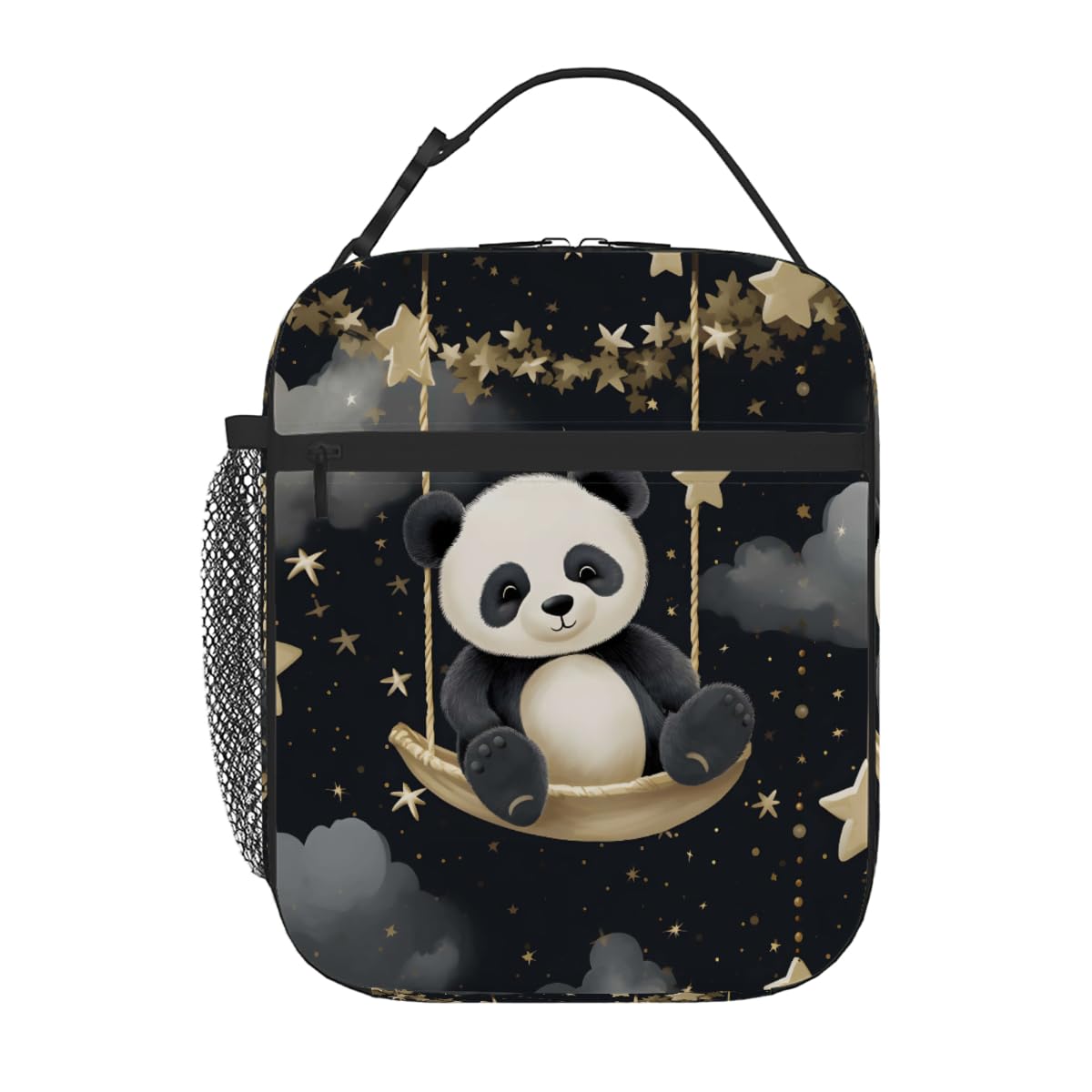 Dusviba Cute Panda Starry Sky Insulated Kids Lunch Bag for Boys Girls, Reusable Lightweight Lunchbox, Thermal Cooler Lunch Tote with Handle Strap for School Travel Picnic Beach