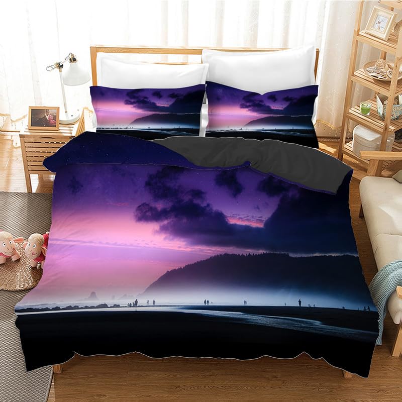 Housse de couette 140x200 microfiber de lit pourpre avec motif de montagne en 3D
