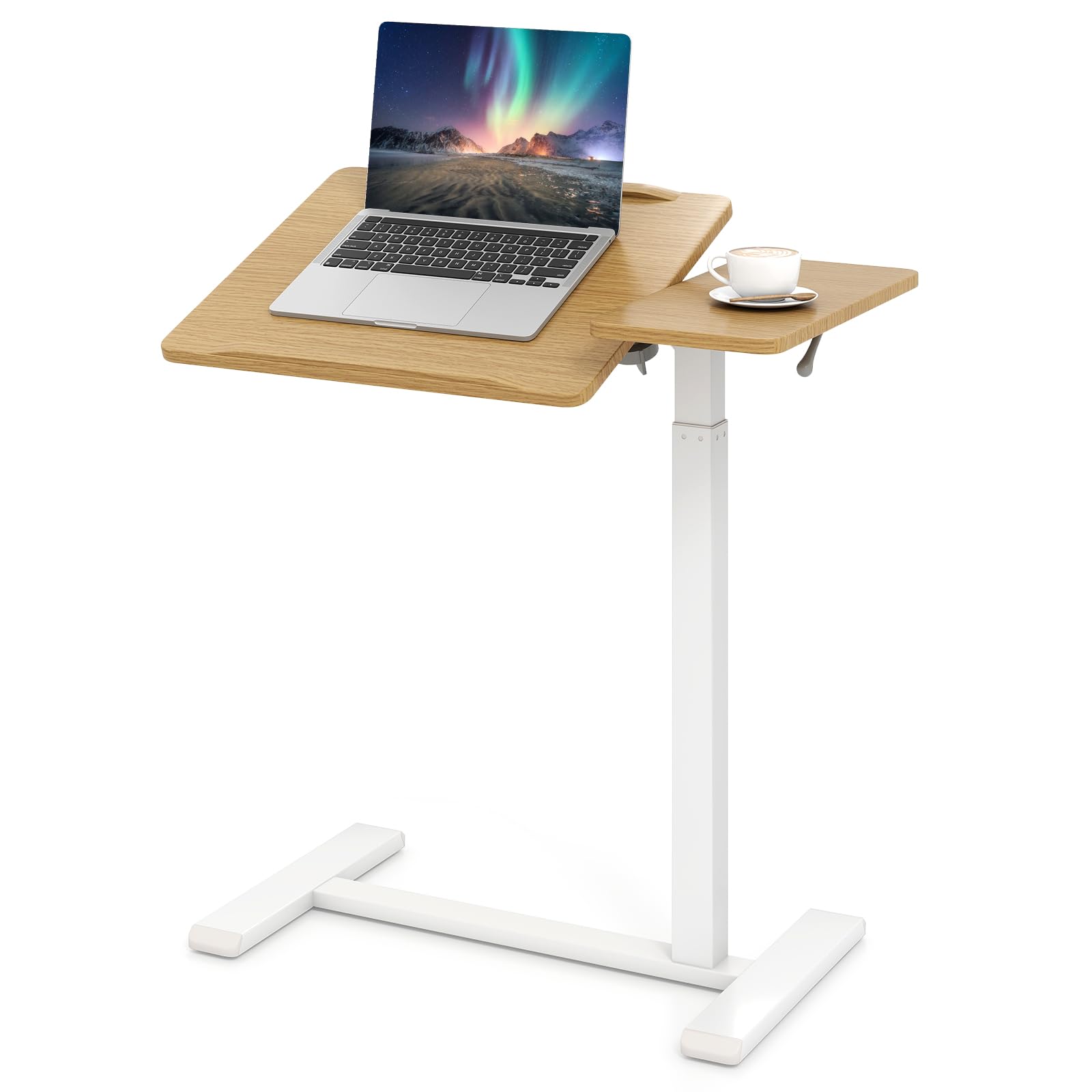 Lifezeal - Mesa de Cama Móvil, Mesa de Cama en Forma de C con Bandeja Reclinable y Topes de Borde para Ordenador, Escritorio Regulable en Altura con Ruedas Giratorias de 360° para Dormitorio Salón