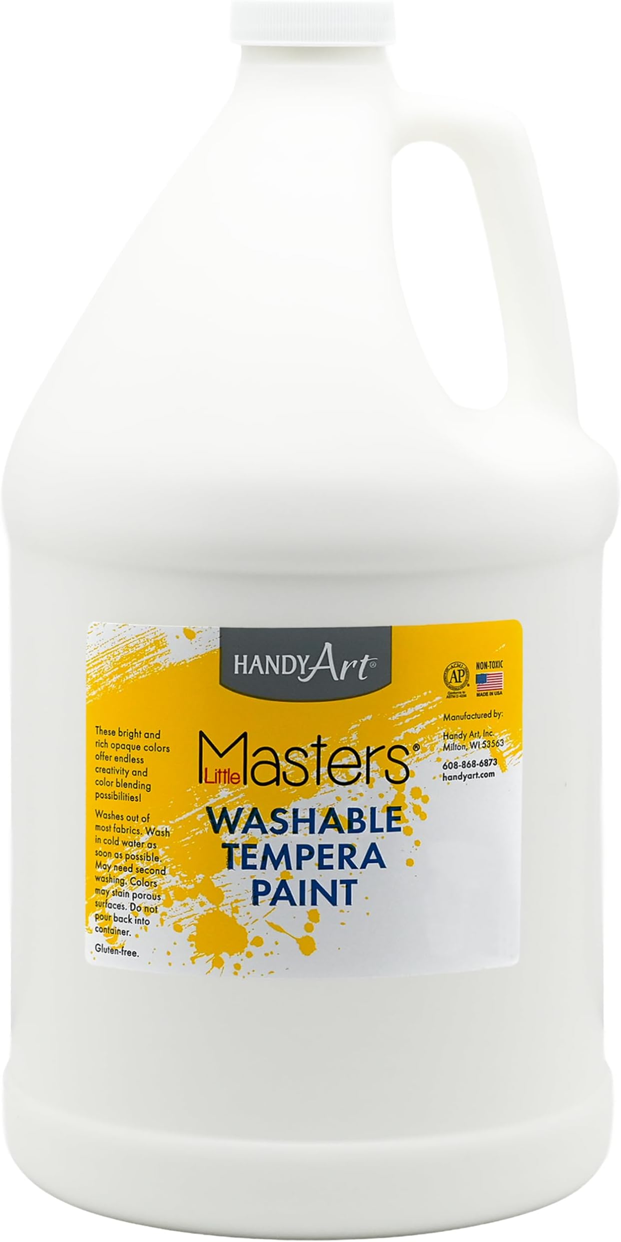 Handy Art Little Masters Washable Tempera Paint, White, Gallon 128 oz | Bright & Mixable, High Opacity, Washable Colors for Classroom, Students, Kids, Young Artists, Safe & Non-Toxic, Made in USA