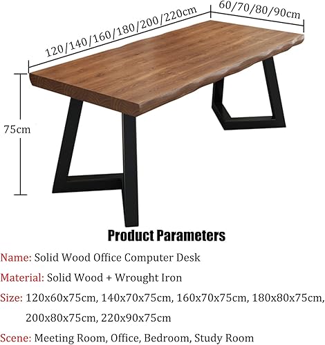 Miniatura 3 de HUAHUA Escritorio para computadora para el hogar, de madera maciza, escritorio y silla, grosor de escritorio de 2.0in, mesa de conferencia,