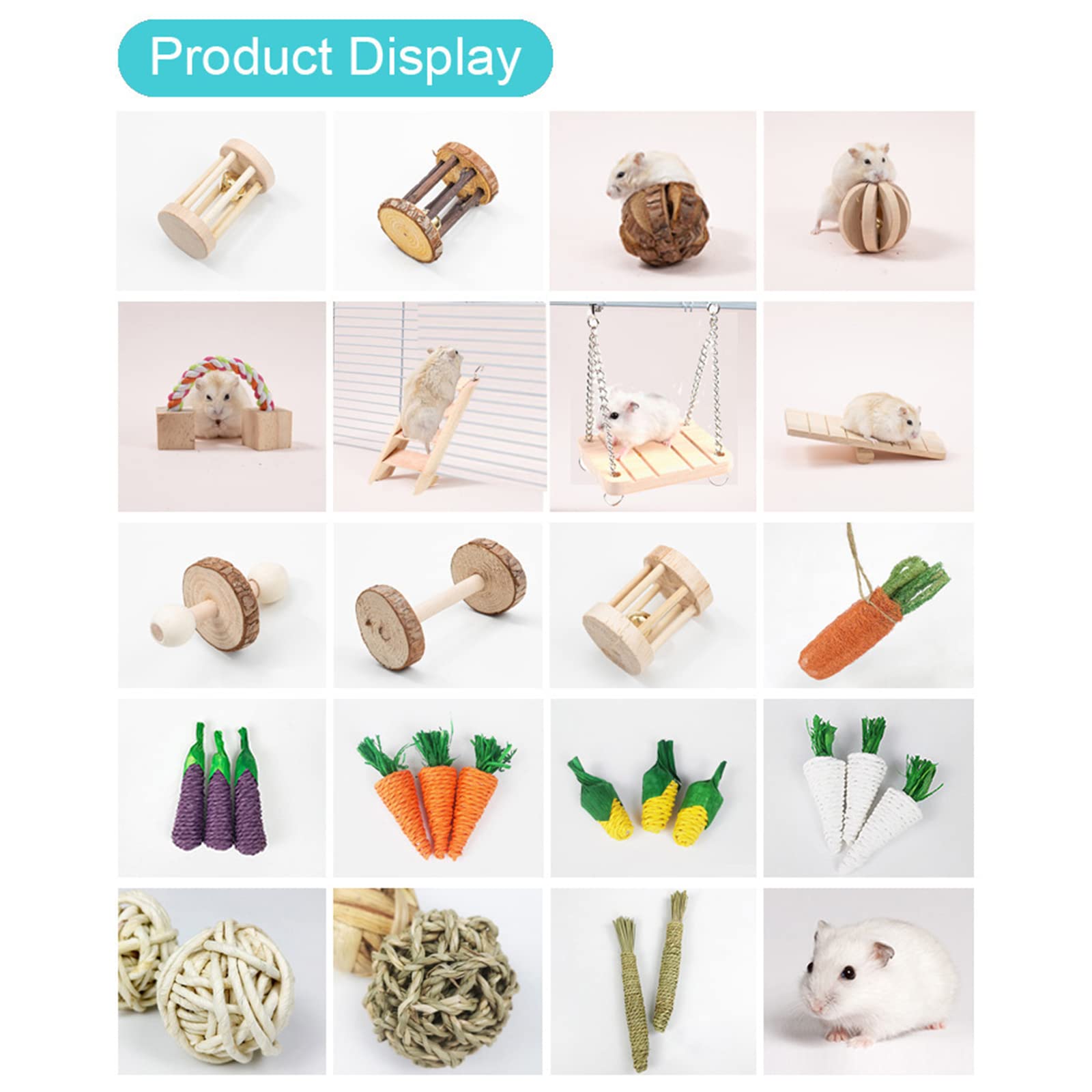 Ensemble de jouets à mâcher pour hamster, jouet en bois naturel, friandises à l ', accessoires de cage, échelle, pont, cachette, balançoire pour cochon d ' Inde, gerbille, hamster, jouets à mâcher