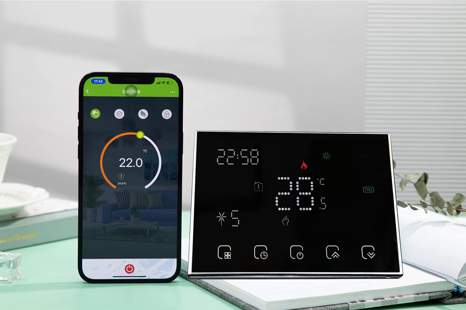 RF Smart WiFi Termostato wireless Regolatore di temperatura per riscaldamento a pavimento Funzionamento elettrico con Alexa Google Home, LED Matrix Light Display,16A 2AA batteria