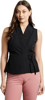 Symbol Premium Women Solid Sleeveless Wrap Top (Regular Fit | Desk-to-Dinner) (Available in Plus Sizes) Price In India